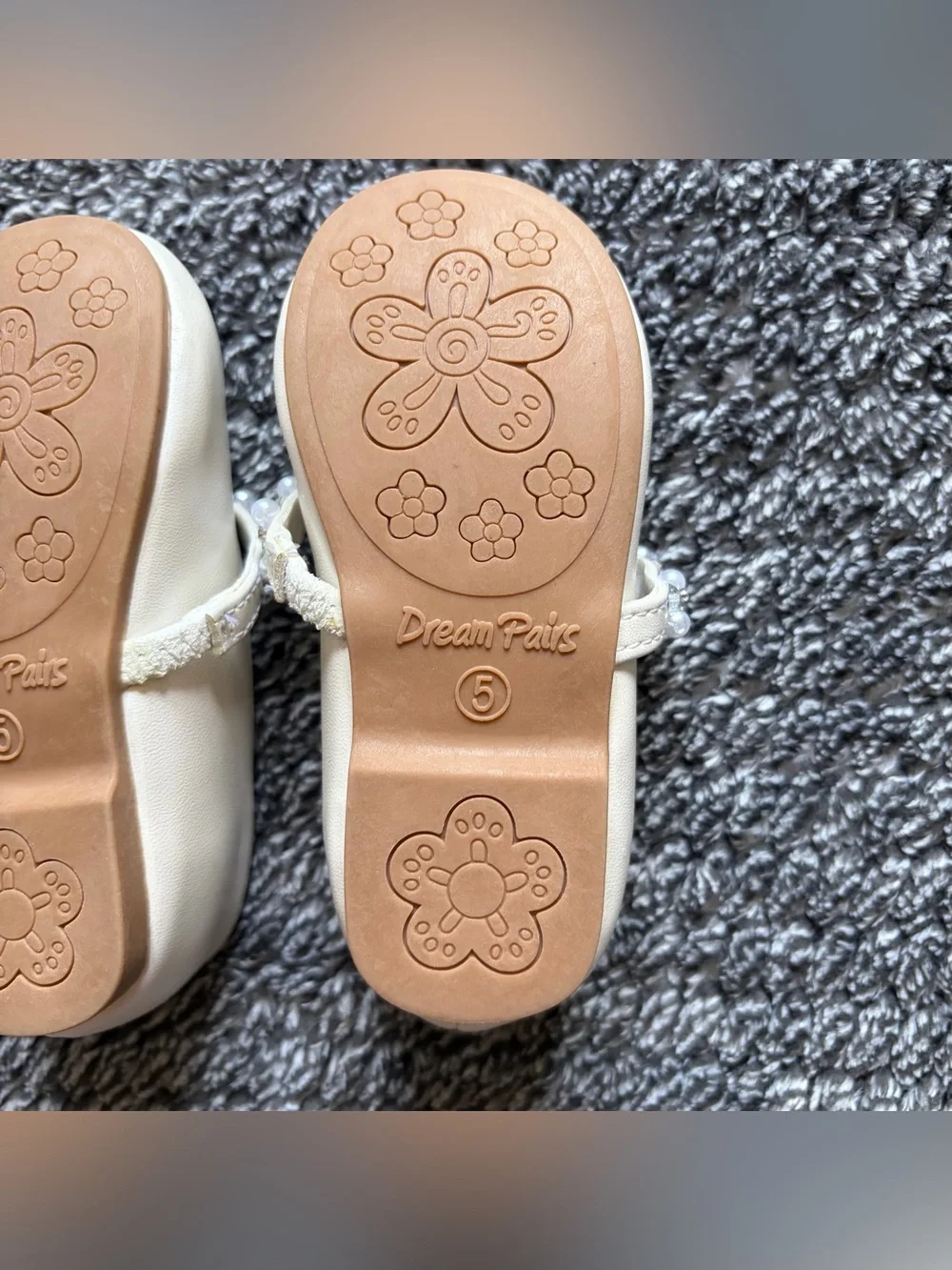 Dream Pairs Girls Size 5 Fashion Dress Flats - Ivory Slip On Rhinestone Shoes